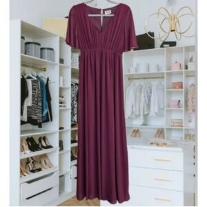 Show Me Your MuMu Emily Empire Maxi Dress Women's Medium Burgundy Flutter Sleeve